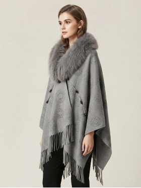Cashmere Cape W/ Faux Fur and Rhinestones